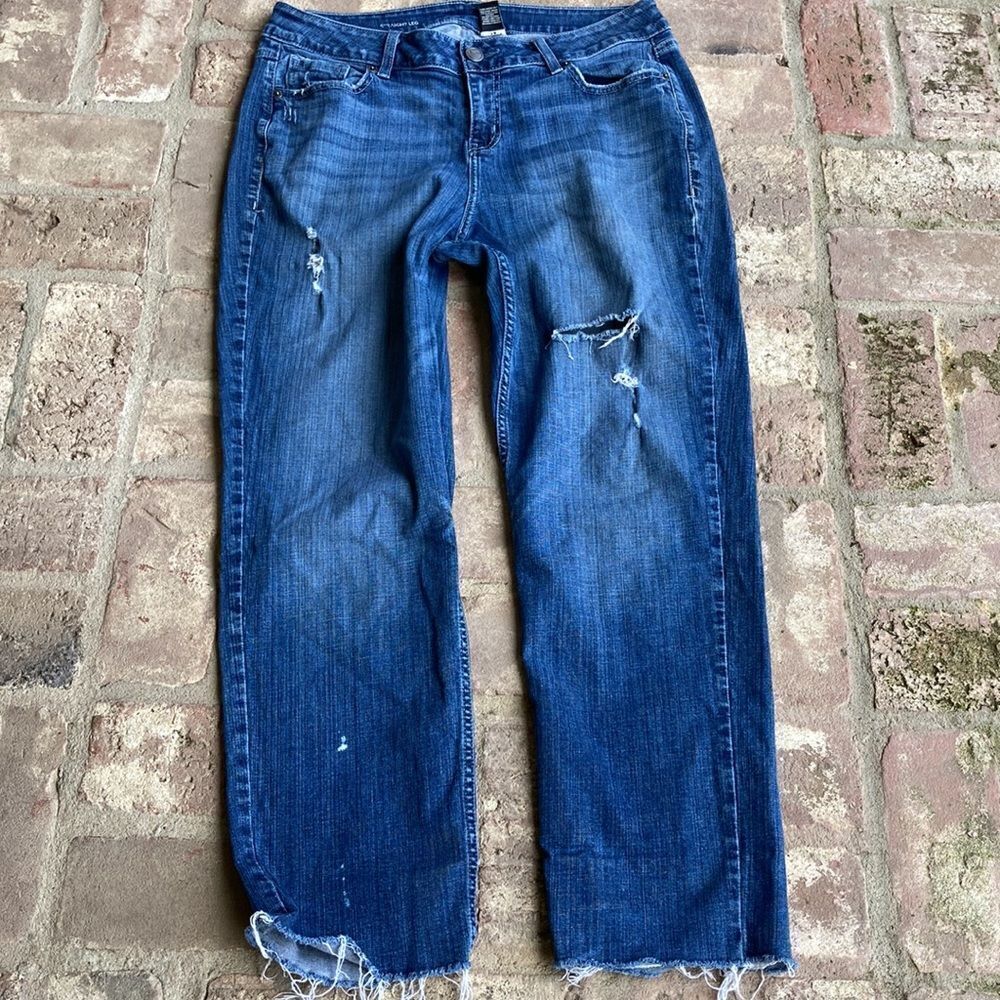 Lane Bryant Distressed Raw Frayed Hem Five Pocket Straight Leg Jeans Size 14